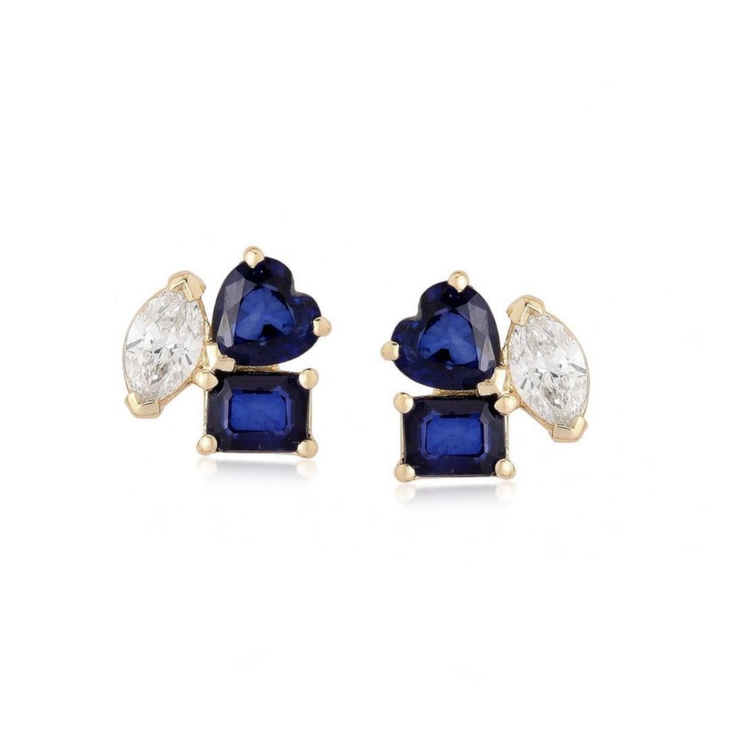 Six Topaz Diamond 14k (Or 18k Upon Request) Yellow Gold Stud Earrings